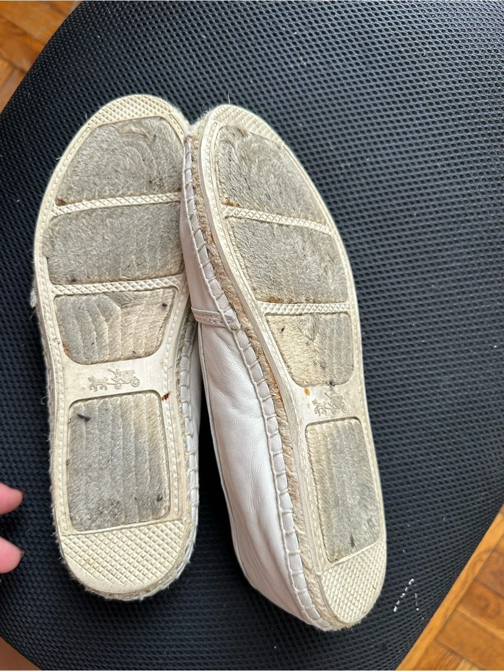 COACH Cream Leather Espadrille Flats with Braided Toe